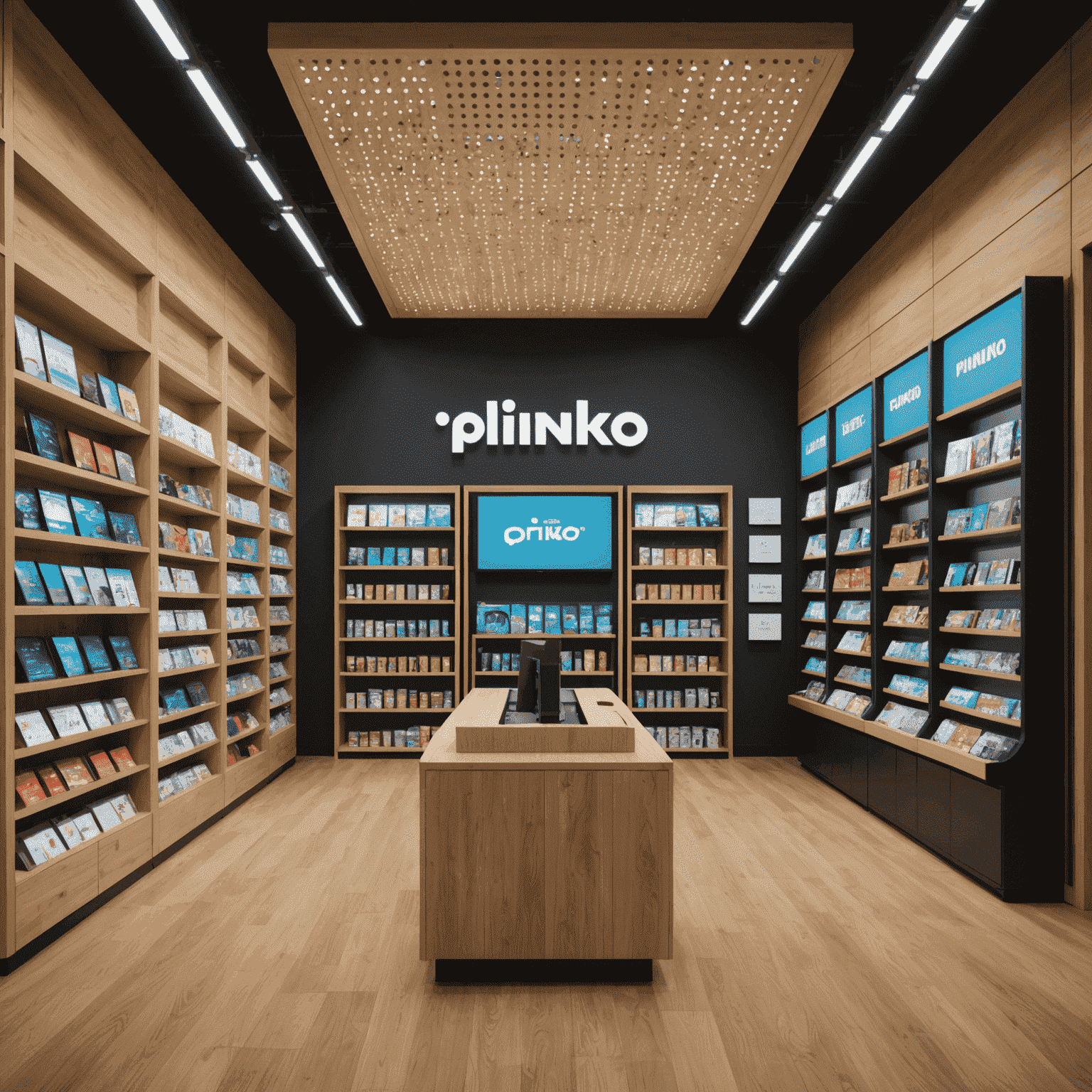 Interno del negozio Plinko Tech Store, mostrando scaffali ordinati con elettrodomestici di marca e un'atmosfera moderna e accogliente