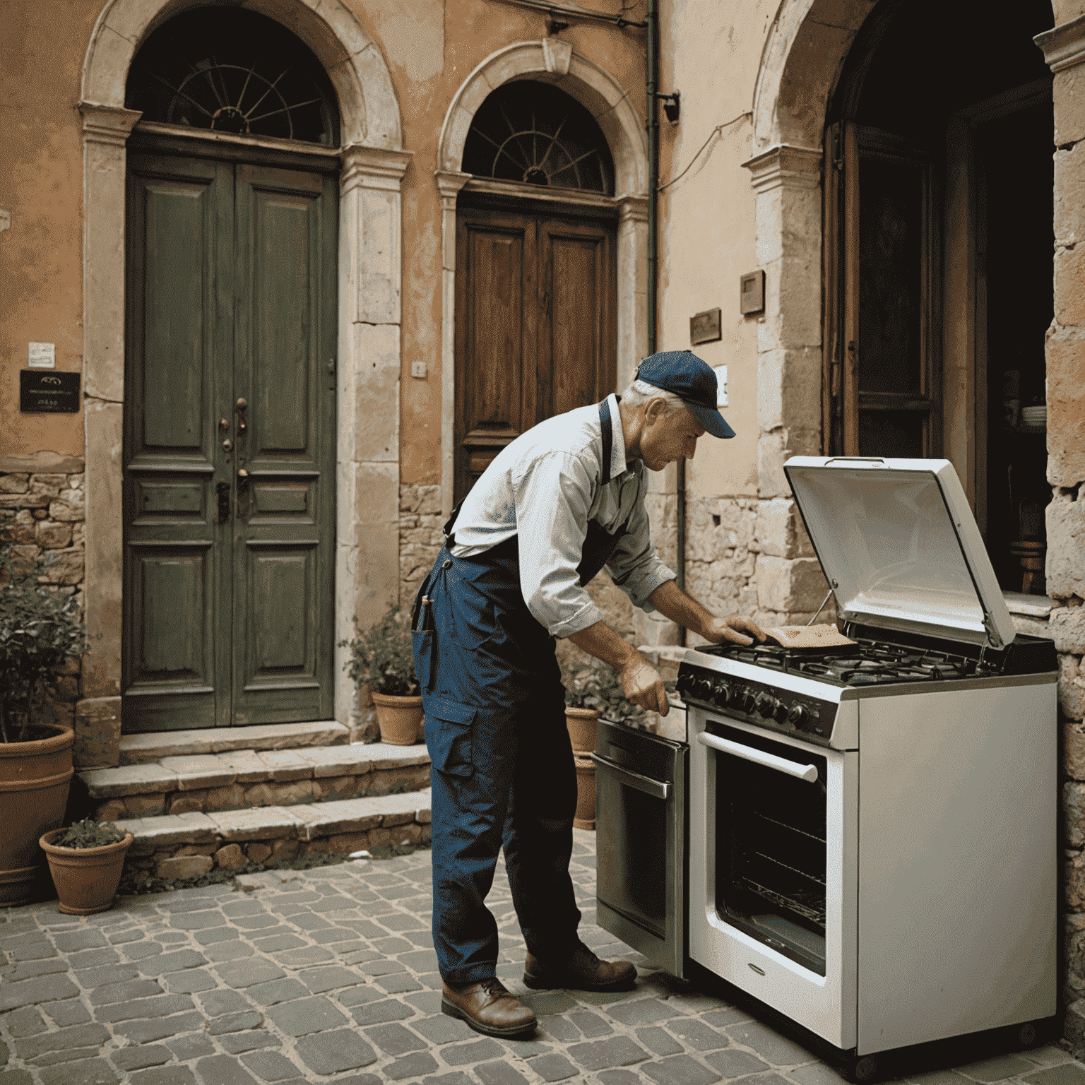 Immagine di una persona che esegue la manutenzione di un elettrodomestico in un ambiente italiano