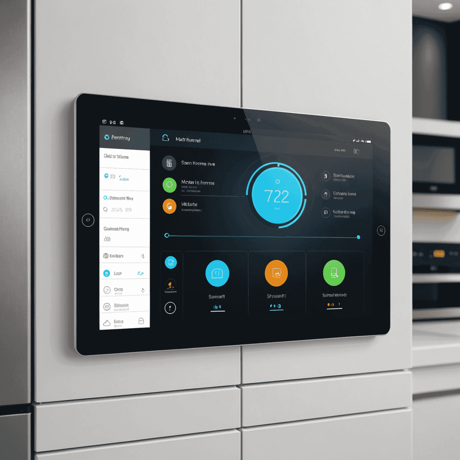 Pannello di controllo smart home su tablet che mostra l'interfaccia di controllo centralizzato per tutti gli elettrodomestici